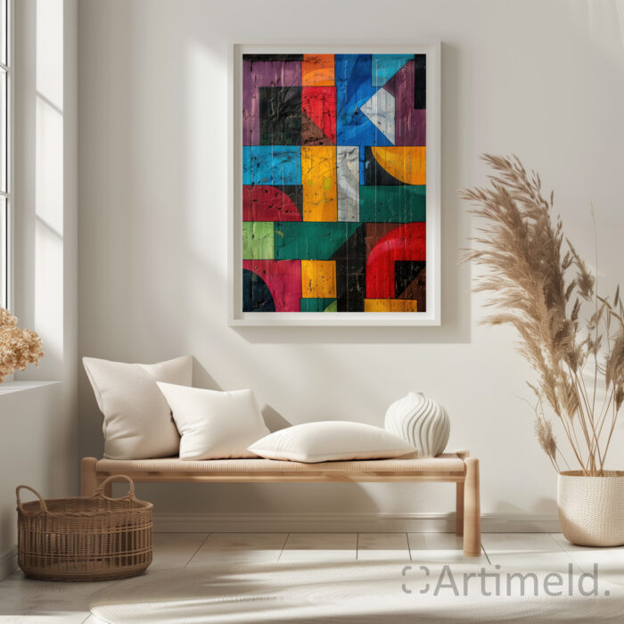 modernism poster art geometric cubism colors intertwining in Living Room 5