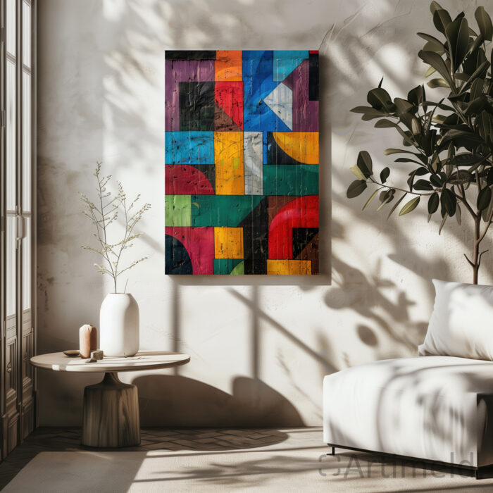 modernism poster art geometric cubism colors intertwining in Living Room 4