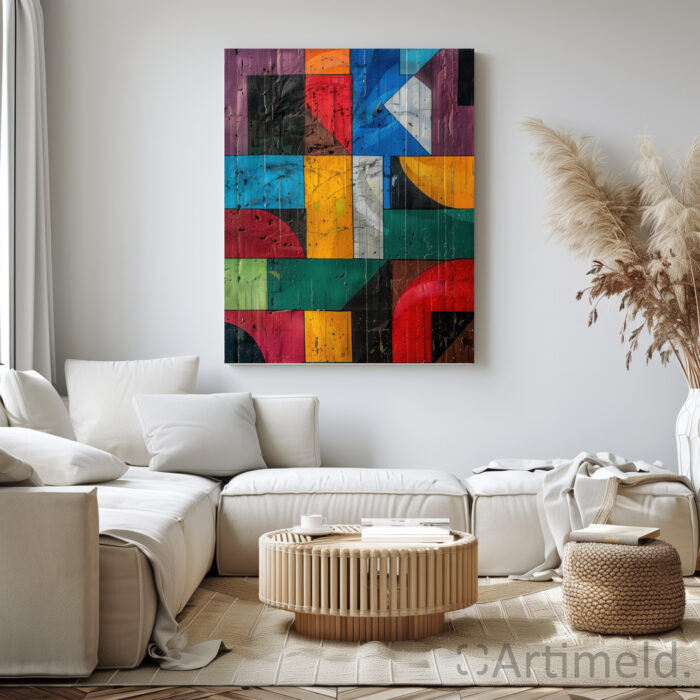 modernism poster art geometric cubism colors intertwining in Living Room 3