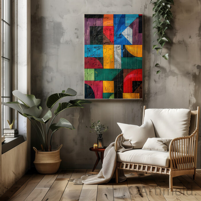 modernism poster art geometric cubism colors intertwining in Living Room 2