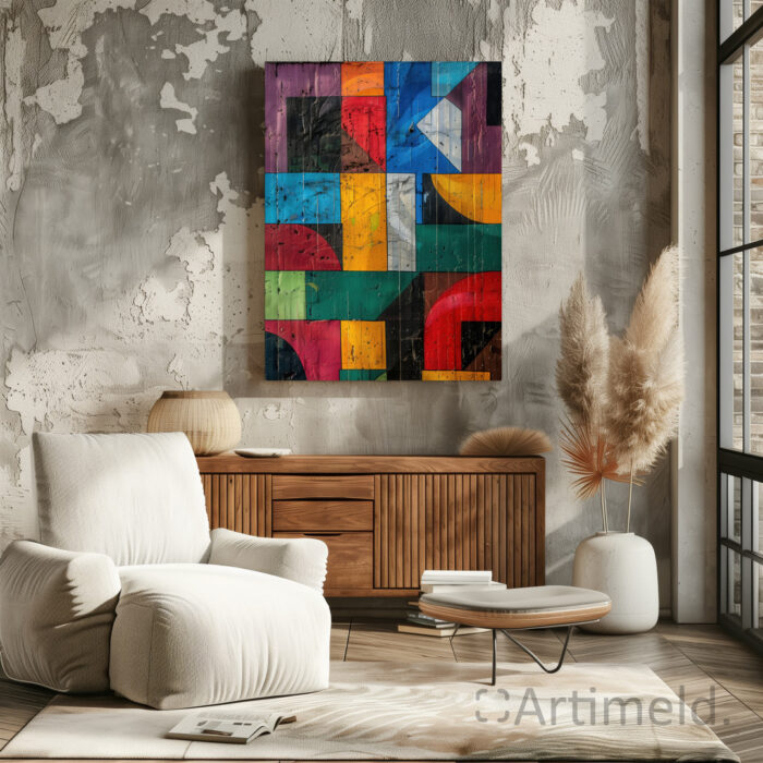 modernism poster art geometric cubism colors intertwining in Living Room 1