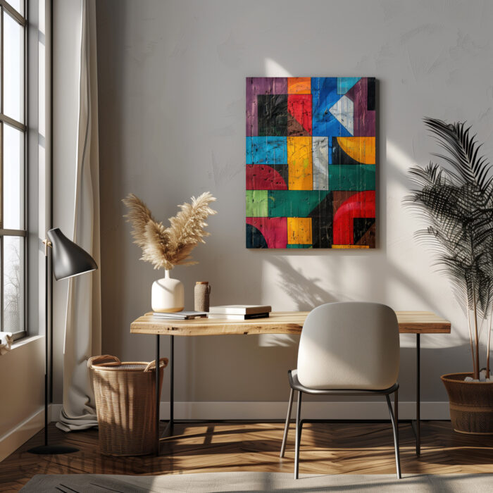 modernism poster art geometric cubism colors intertwining in Home Office