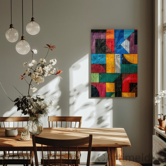 modernism poster art geometric cubism colors intertwining in Dining Room