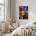 modernism poster art geometric cubism colors intertwining in bedroom